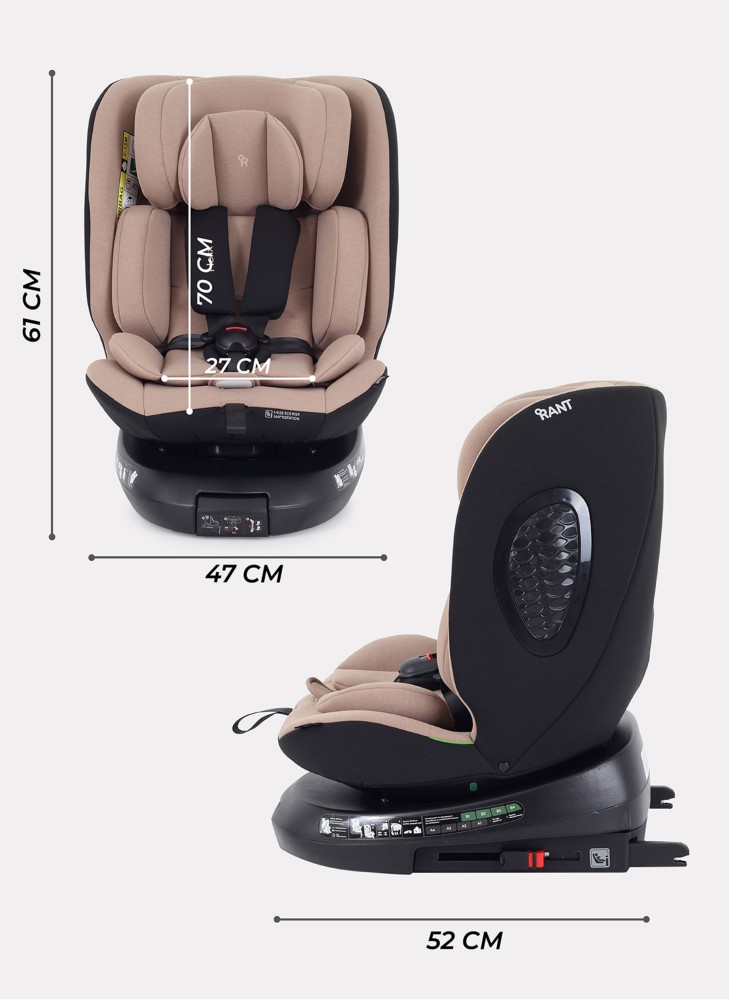 Детское автокресло Rant Helix isofix для роста 40-150 см | Бежевое | Группа 0-1-2-3 (до 36 кг) | С поворотной базой