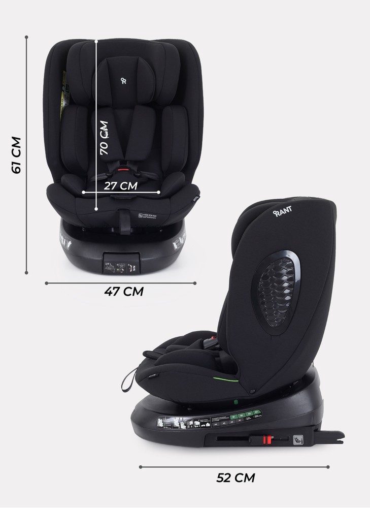 Детское автокресло Rant Helix Isofix для роста 40-150 см | Черное | Группа 0-1-2-3 (до 36 кг) | С поворотной базой