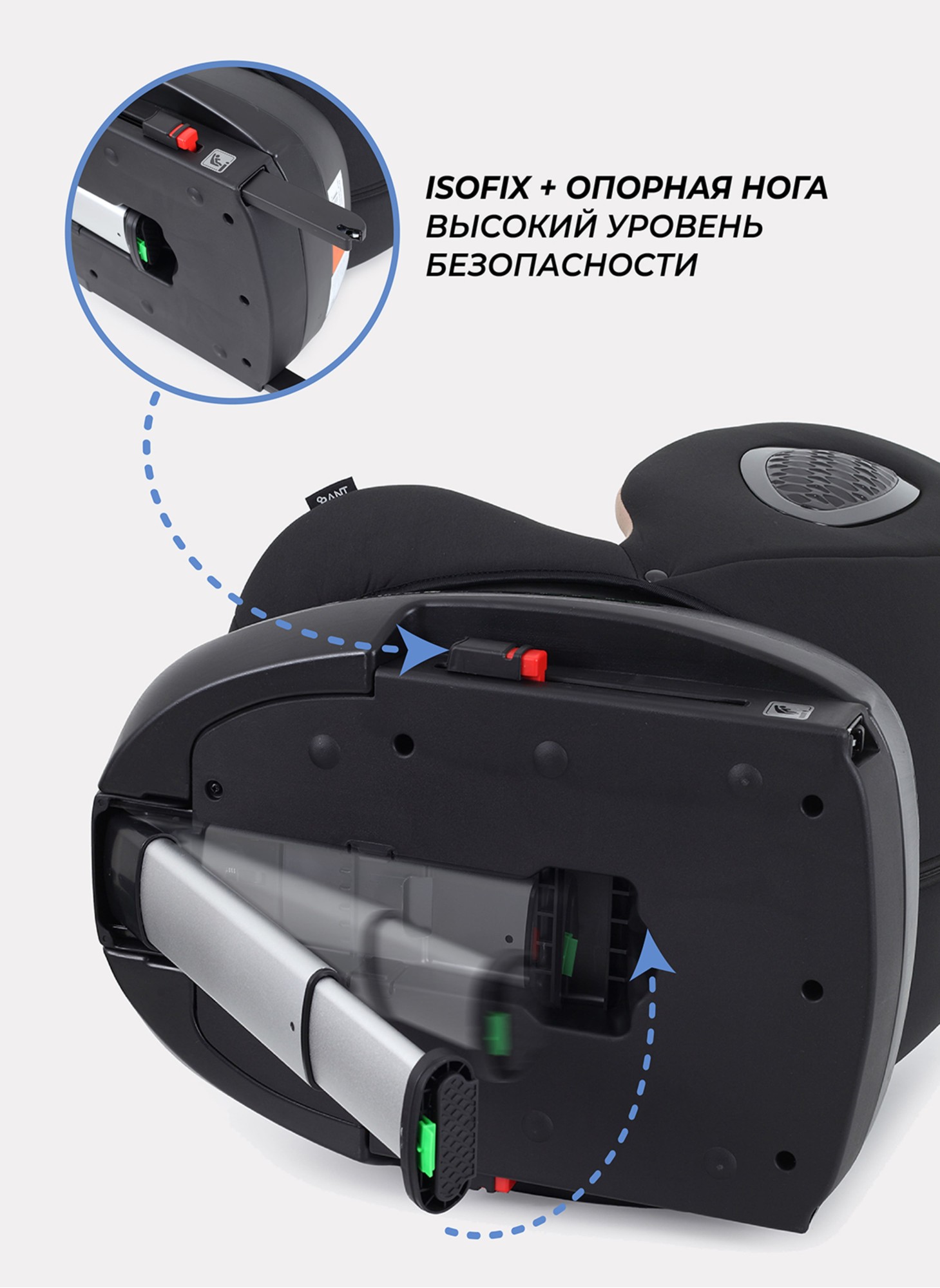 Детское автокресло Rant Helix Isofix для роста 40-150 см | Черное | Группа 0-1-2-3 (до 36 кг) | С поворотной базой