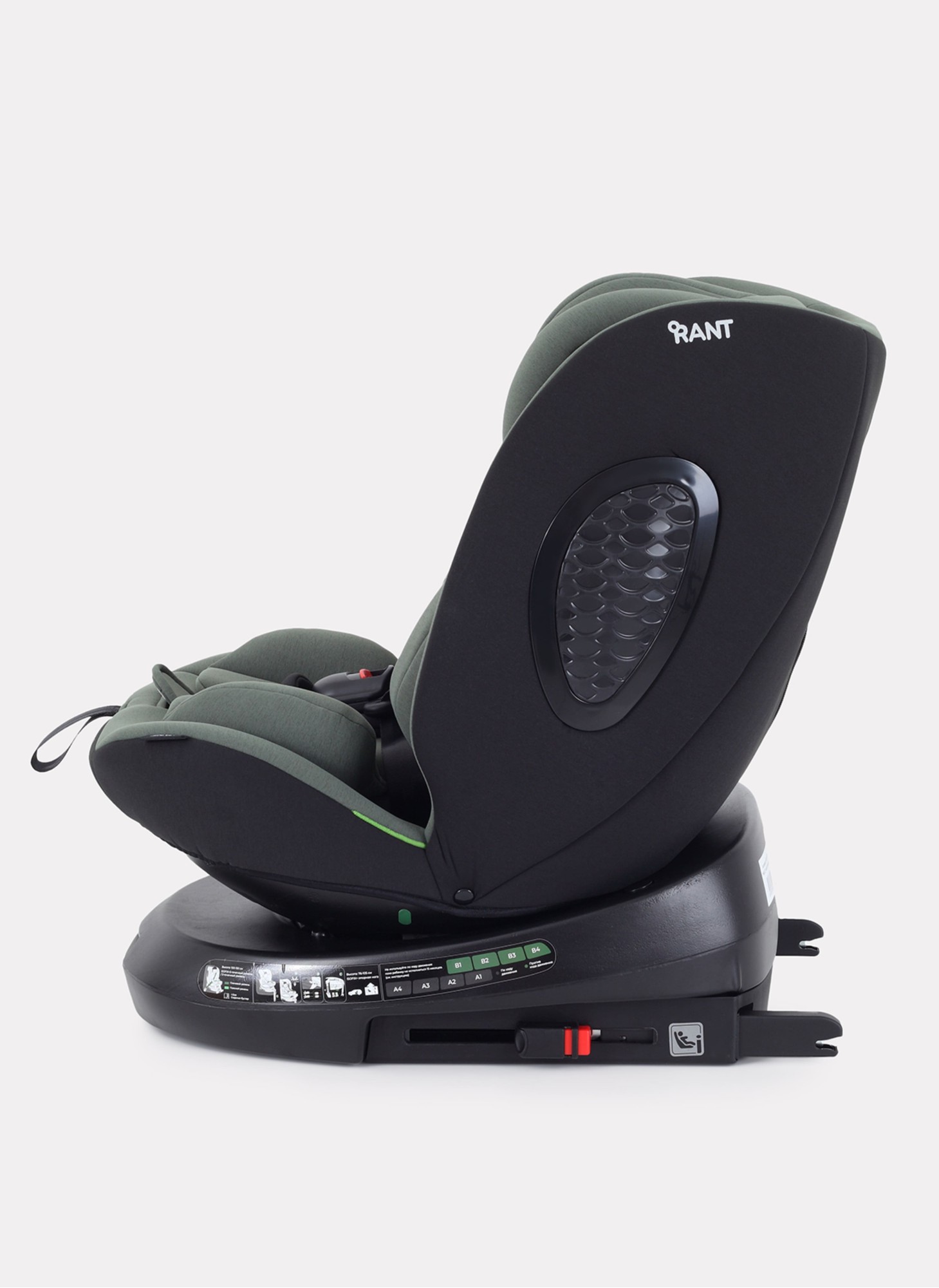 Детское автокресло Rant Helix Isofix для роста 40-150 см | Зеленое | Группа 0-1-2-3 (до 36 кг) | С поворотной базой