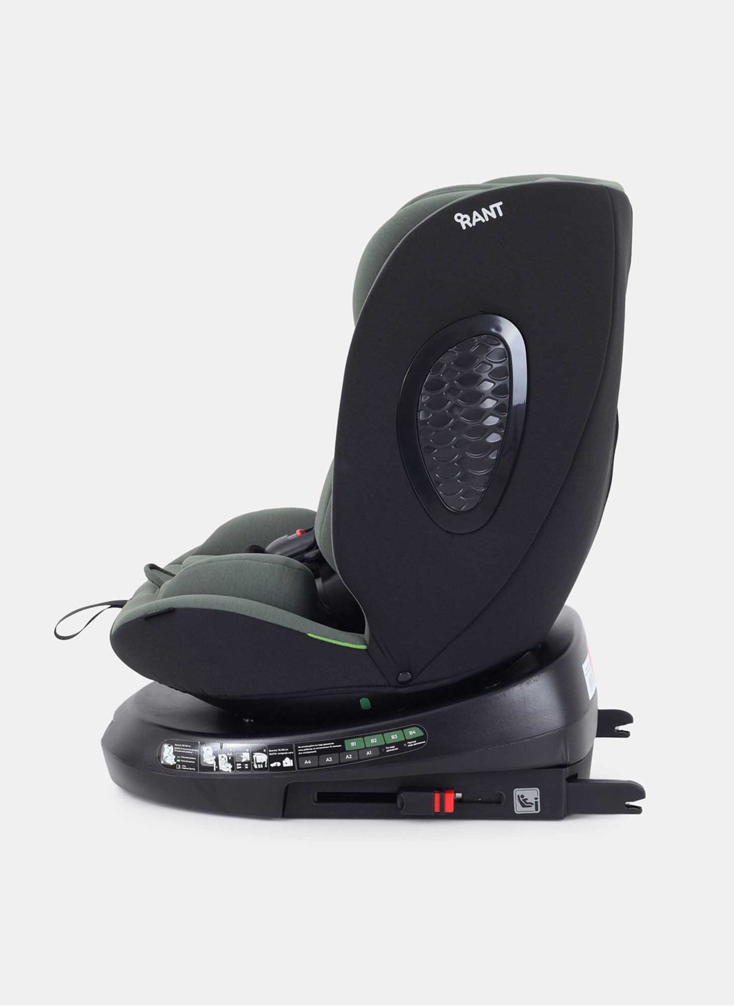 Детское автокресло Rant Helix Isofix для роста 40-150 см | Зеленое | Группа 0-1-2-3 (до 36 кг) | С поворотной базой