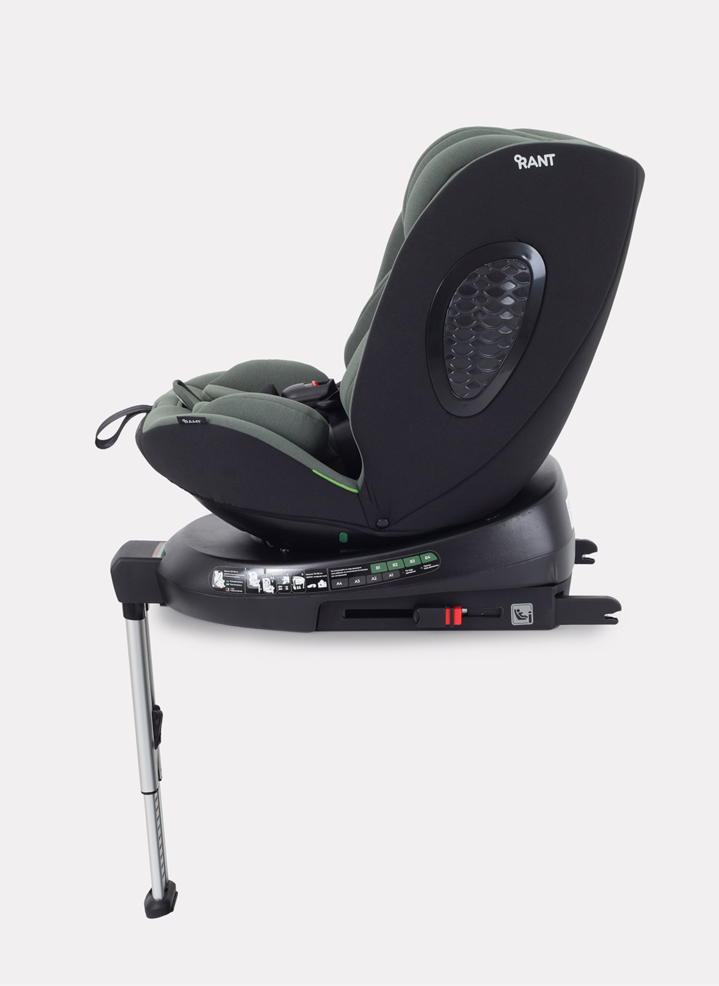 Детское автокресло Rant Helix Isofix для роста 40-150 см | Зеленое | Группа 0-1-2-3 (до 36 кг) | С поворотной базой
