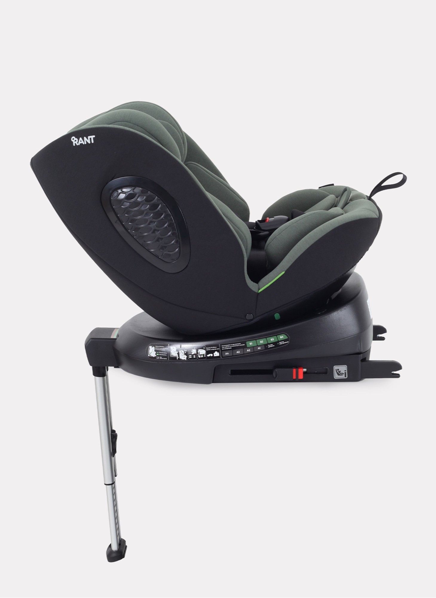 Детское автокресло Rant Helix Isofix для роста 40-150 см | Зеленое | Группа 0-1-2-3 (до 36 кг) | С поворотной базой