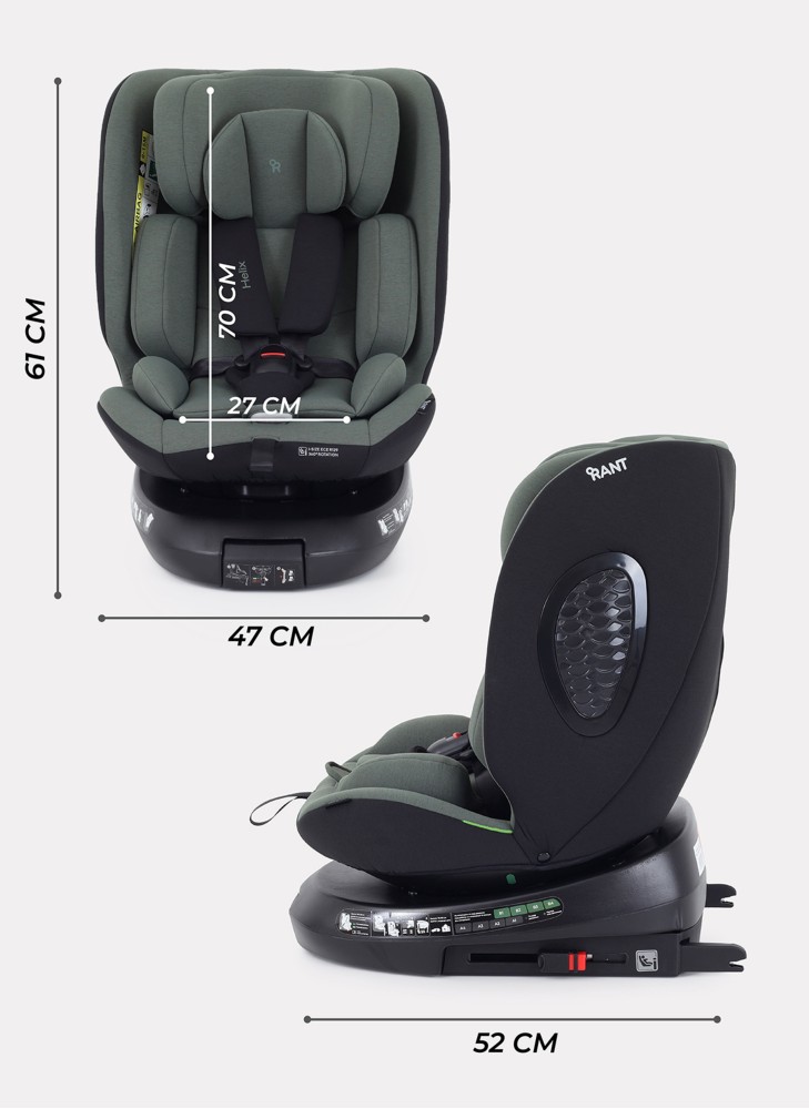 Детское автокресло Rant Helix Isofix для роста 40-150 см | Зеленое | Группа 0-1-2-3 (до 36 кг) | С поворотной базой