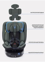 Детское автокресло Rant Helix Isofix для роста 40-150 см | Зеленое | Группа 0-1-2-3 (до 36 кг) | С поворотной базой