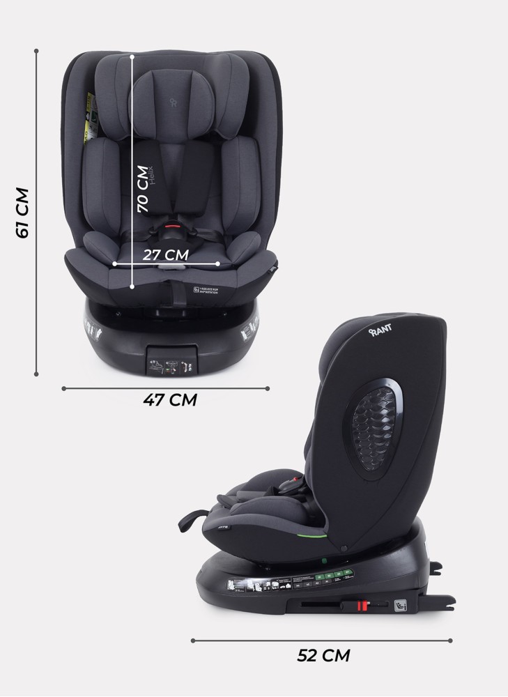 Детское автокресло Rant Helix Isofix для роста 40-150 см | Серая | Группа 0-1-2-3 (до 36 кг) | С поворотной базой