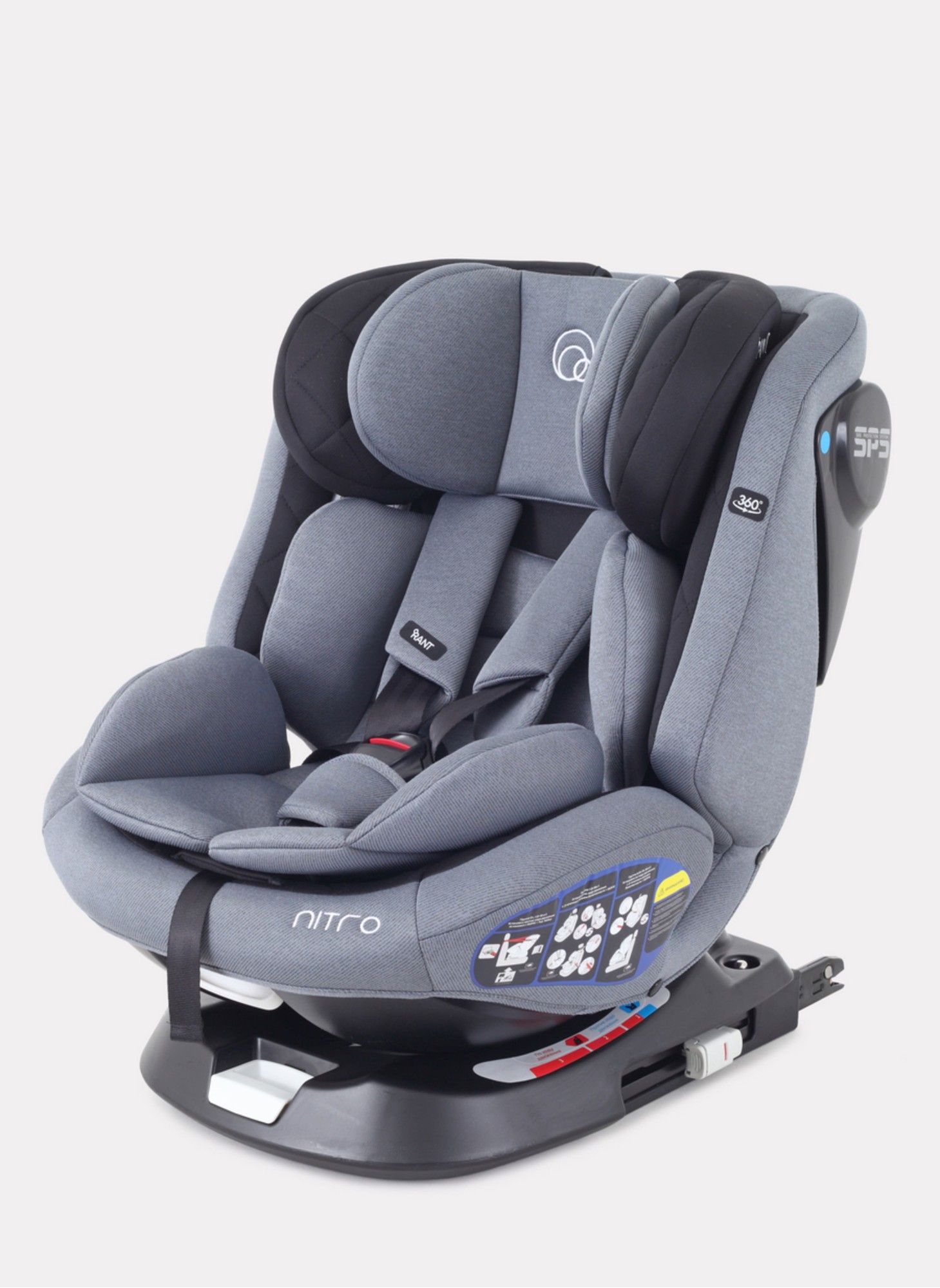 Детское автокресло Rant Nitro Isofix| Рост детей 40-145 см | Черное/Серое | Группа 0-1-2-3 (0 - 36 кг) | С поворотной базой на 360