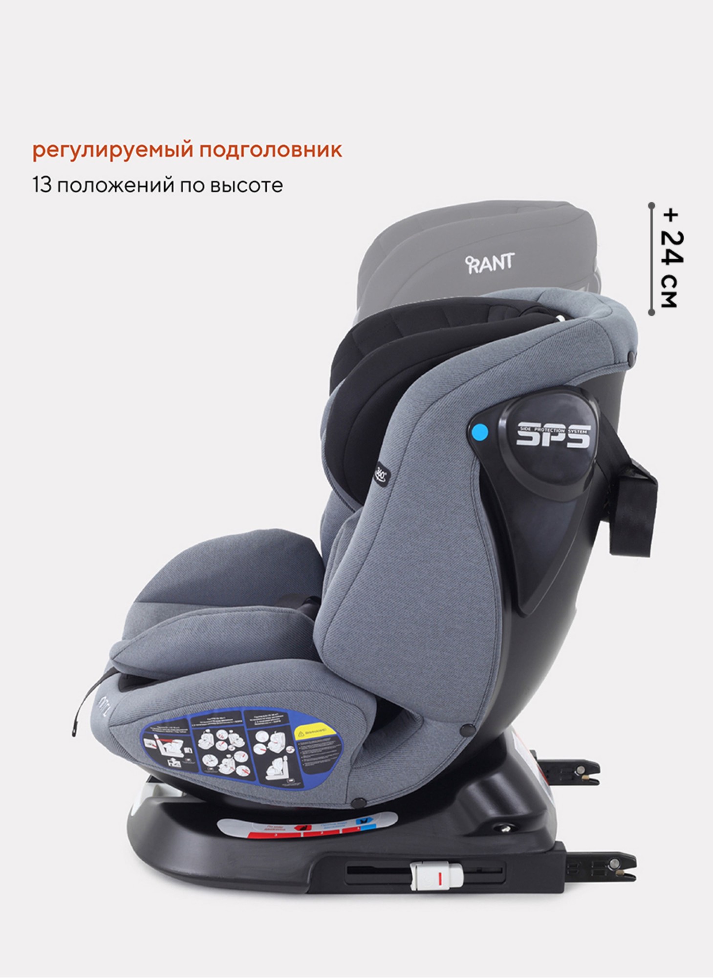 Детское автокресло Rant Nitro Isofix| Рост детей 40-145 см | Черное/Серое | Группа 0-1-2-3 (0 - 36 кг) | С поворотной базой на 360