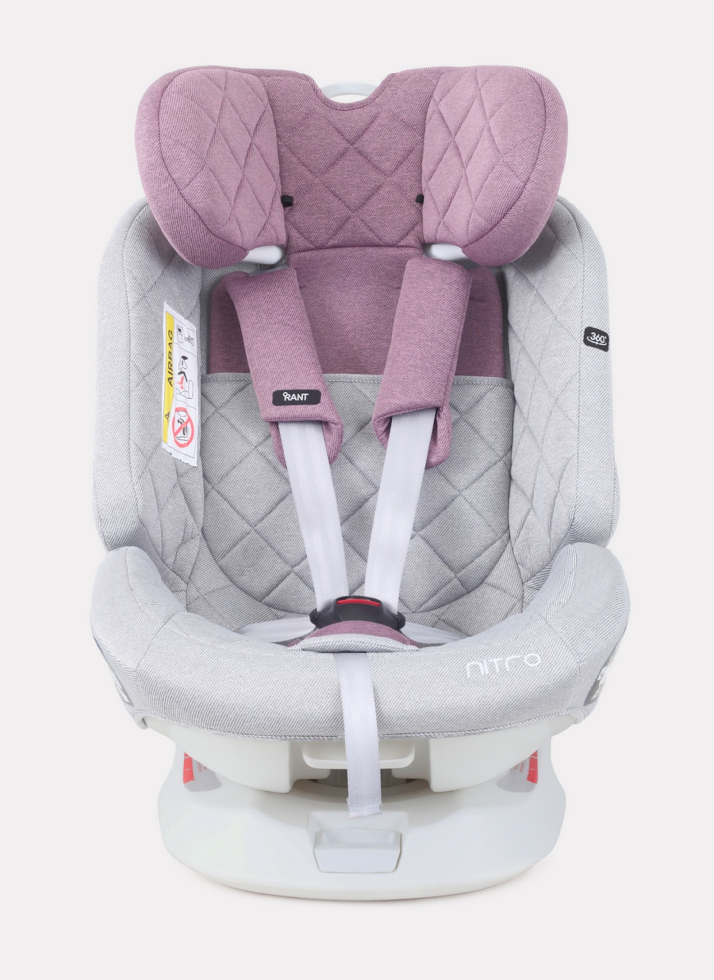 Детское автокресло Rant Nitro Isofix| Рост детей 40-145 см | Серый и Розовый | Группа 0-1-2-3 (0 - 36 кг) | С поворотной базой на 360