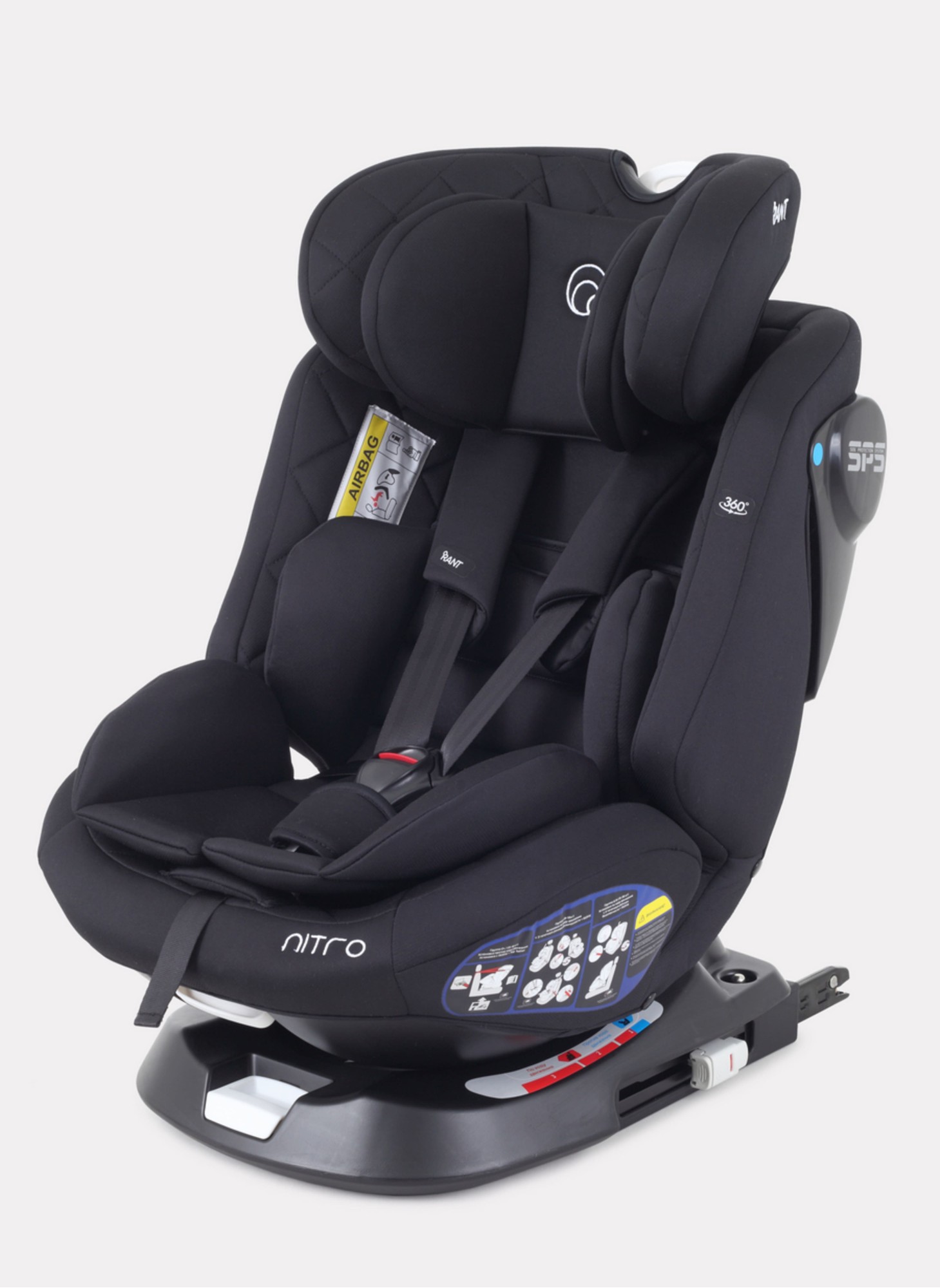 Детское автокресло Rant Nitro Isofix| Рост детей 40-145 см | Черное | Группа 0-1-2-3 (0 - 36 кг) | С поворотной базой на 360