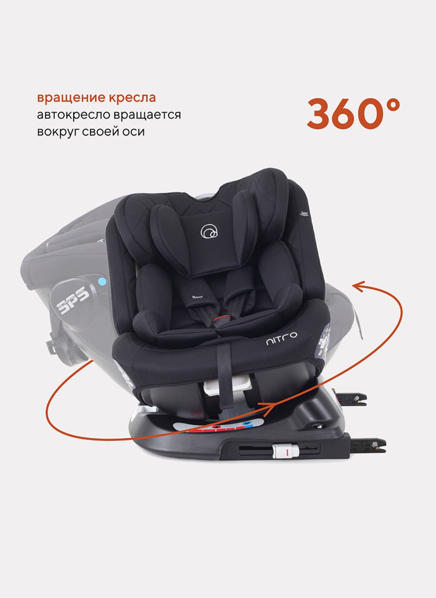 Детское автокресло Rant Nitro Isofix| Рост детей 40-145 см | Черное | Группа 0-1-2-3 (0 - 36 кг) | С поворотной базой на 360