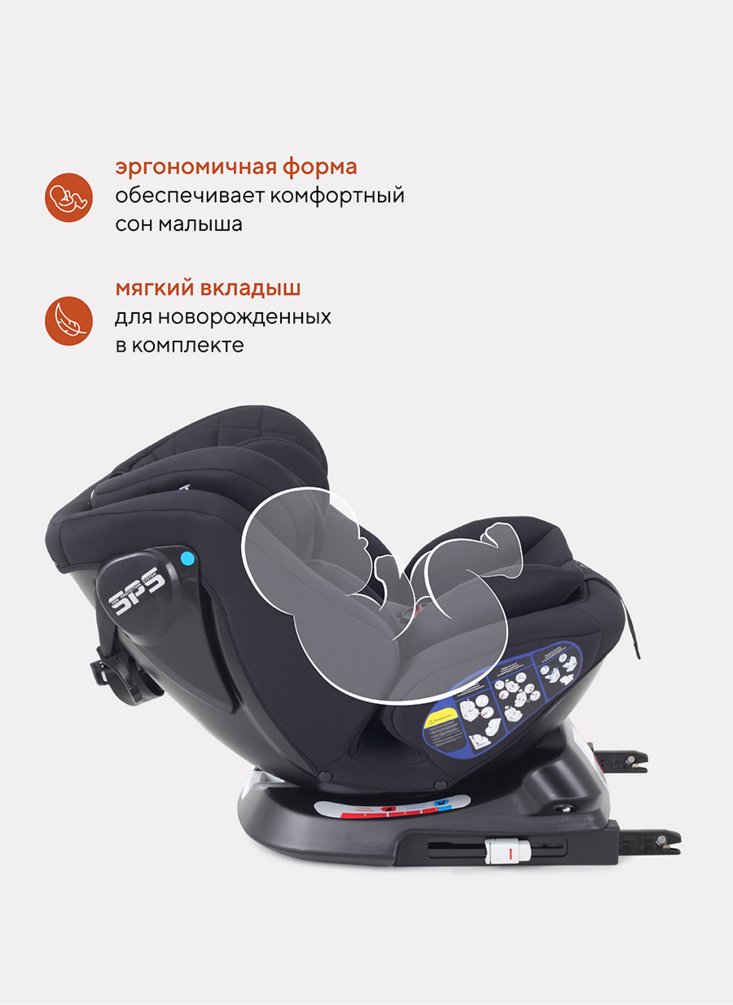 Детское автокресло Rant Nitro Isofix| Рост детей 40-145 см | Черное | Группа 0-1-2-3 (0 - 36 кг) | С поворотной базой на 360