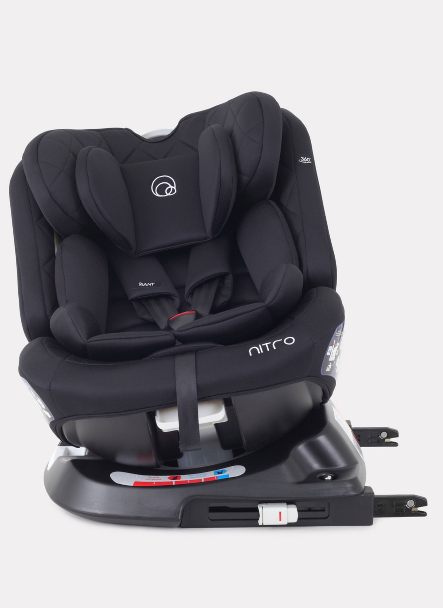 Детское автокресло Rant Nitro Isofix| Рост детей 40-145 см | Черное | Группа 0-1-2-3 (0 - 36 кг) | С поворотной базой на 360
