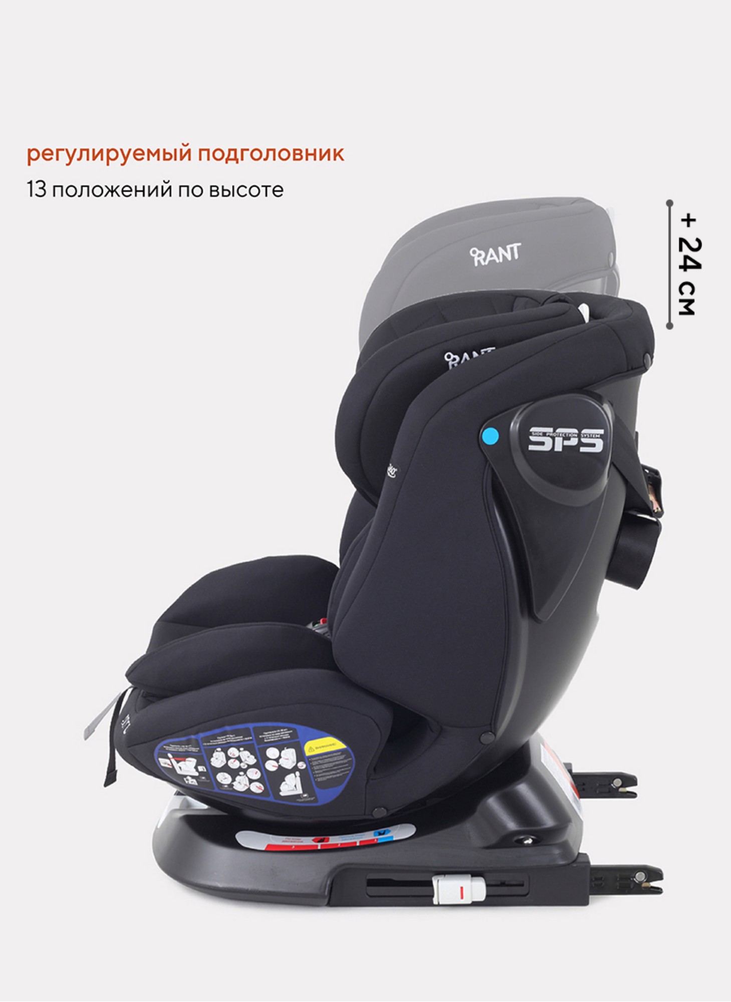 Детское автокресло Rant Nitro Isofix| Рост детей 40-145 см | Черное | Группа 0-1-2-3 (0 - 36 кг) | С поворотной базой на 360