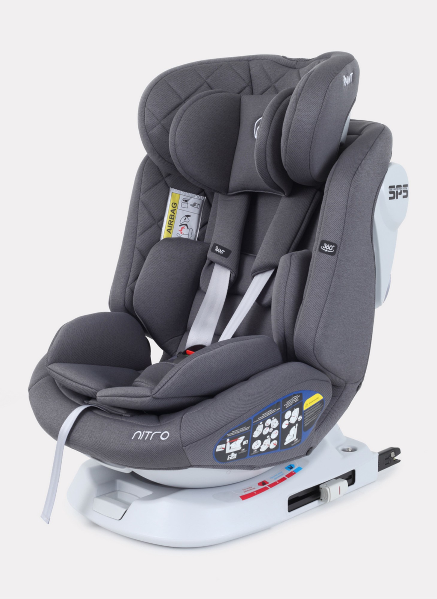 Детское автокресло Rant Nitro Isofix| Рост детей 40-145 см | Серое | Группа 0-1-2-3 (0 - 36 кг) | С поворотной базой на 360