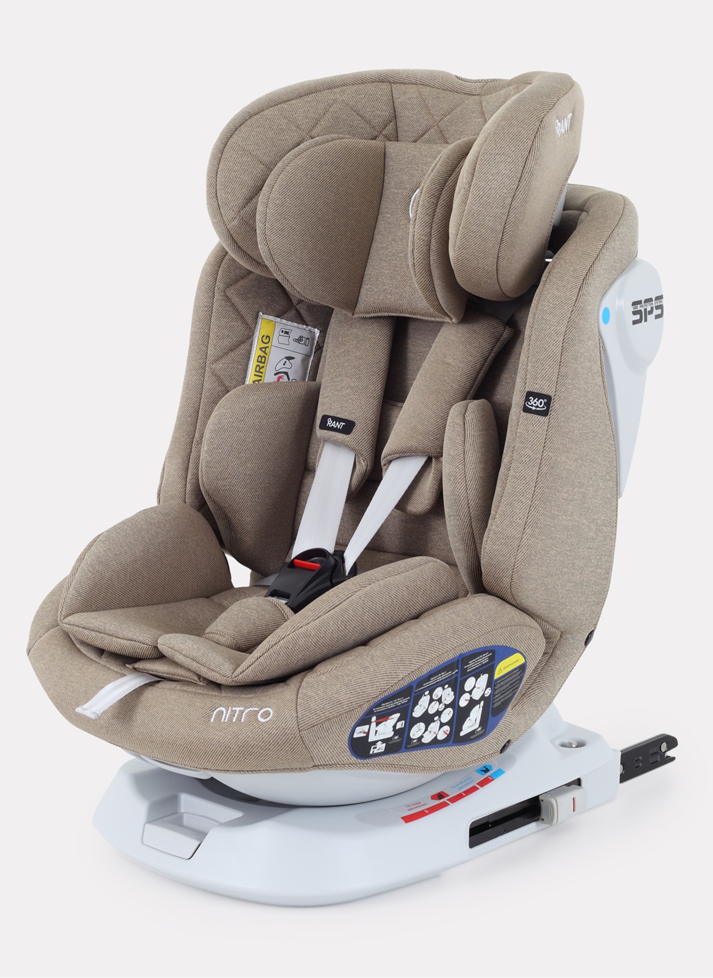 Детское автокресло Rant Nitro Isofix| Рост детей 40-145 см | Бежевое | Группа 0-1-2-3 (0 - 36 кг) | С поворотной базой на 360