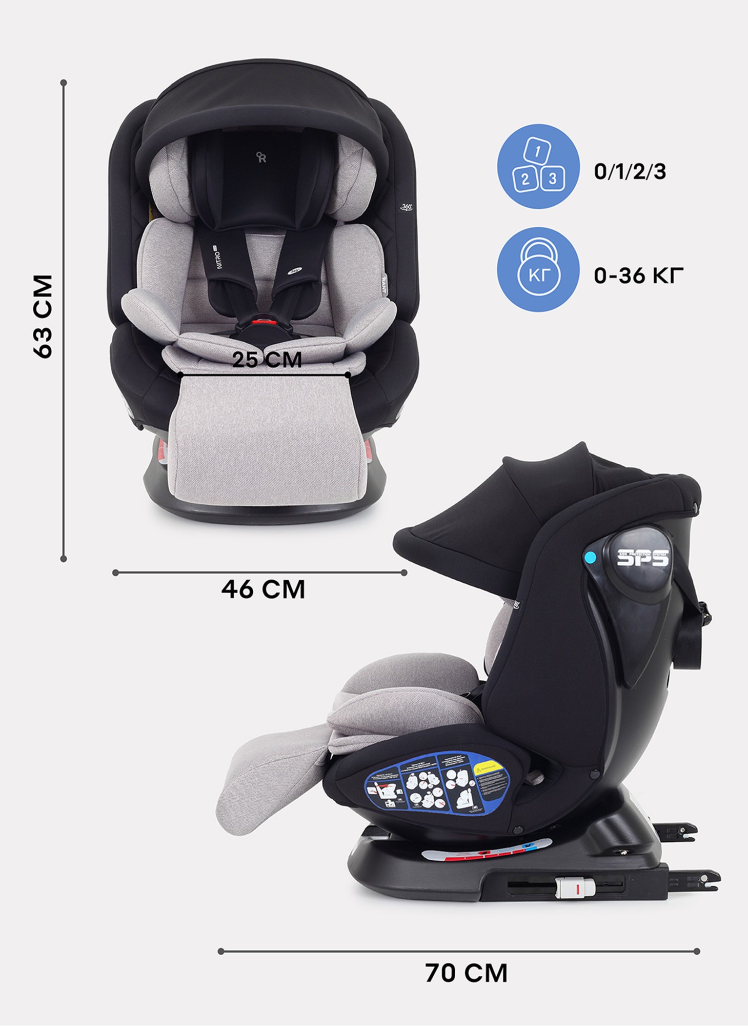 Детское автокресло Rant Nitro Plus  Isofix| Рост детей 40-150 см | Бежевое| Группа 0-1-2-3 (0 - 36 кг) | С поворотной базой на 360