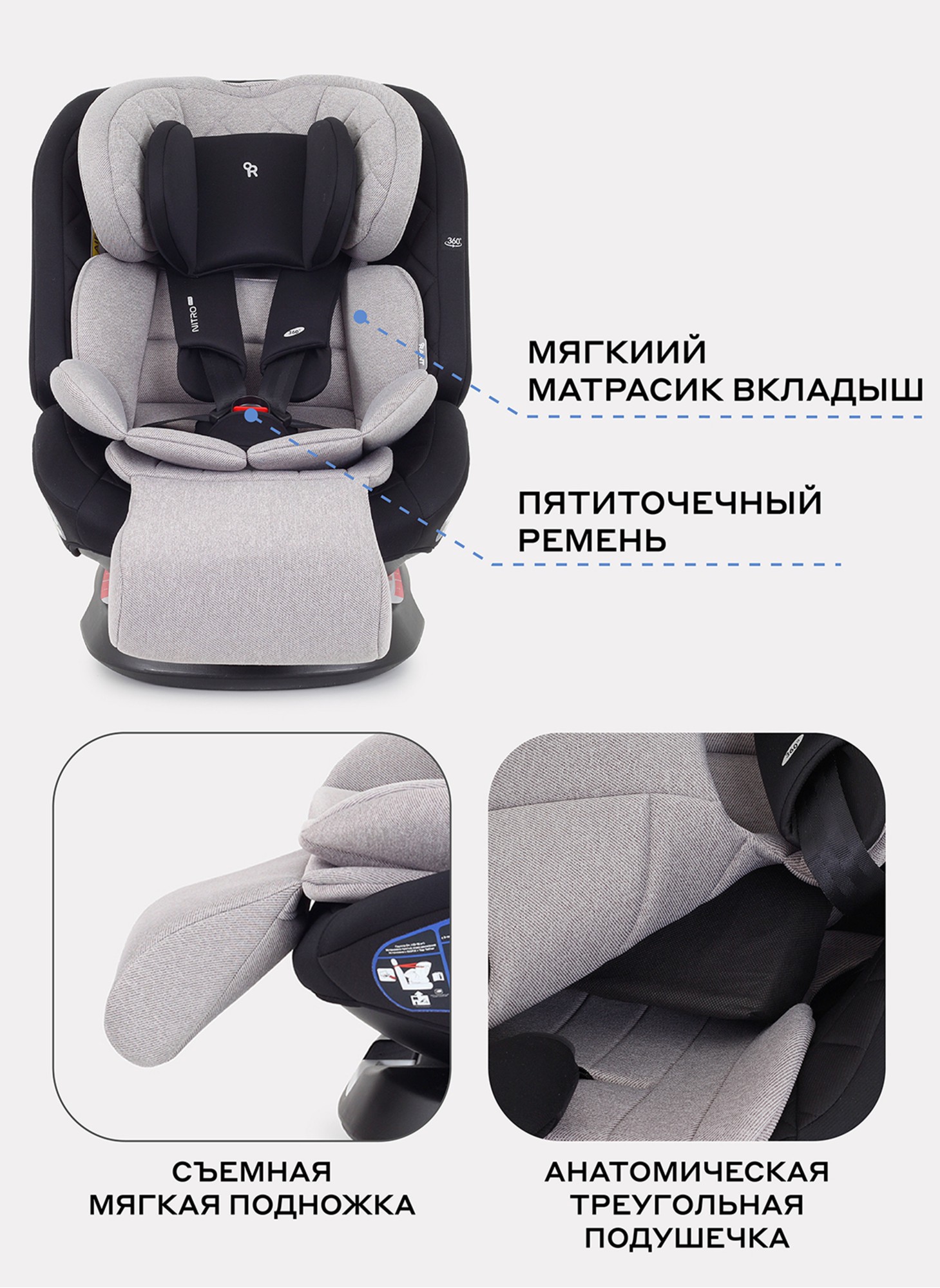 Детское автокресло Rant Nitro Plus  Isofix| Рост детей 40-150 см | Бежевое| Группа 0-1-2-3 (0 - 36 кг) | С поворотной базой на 360