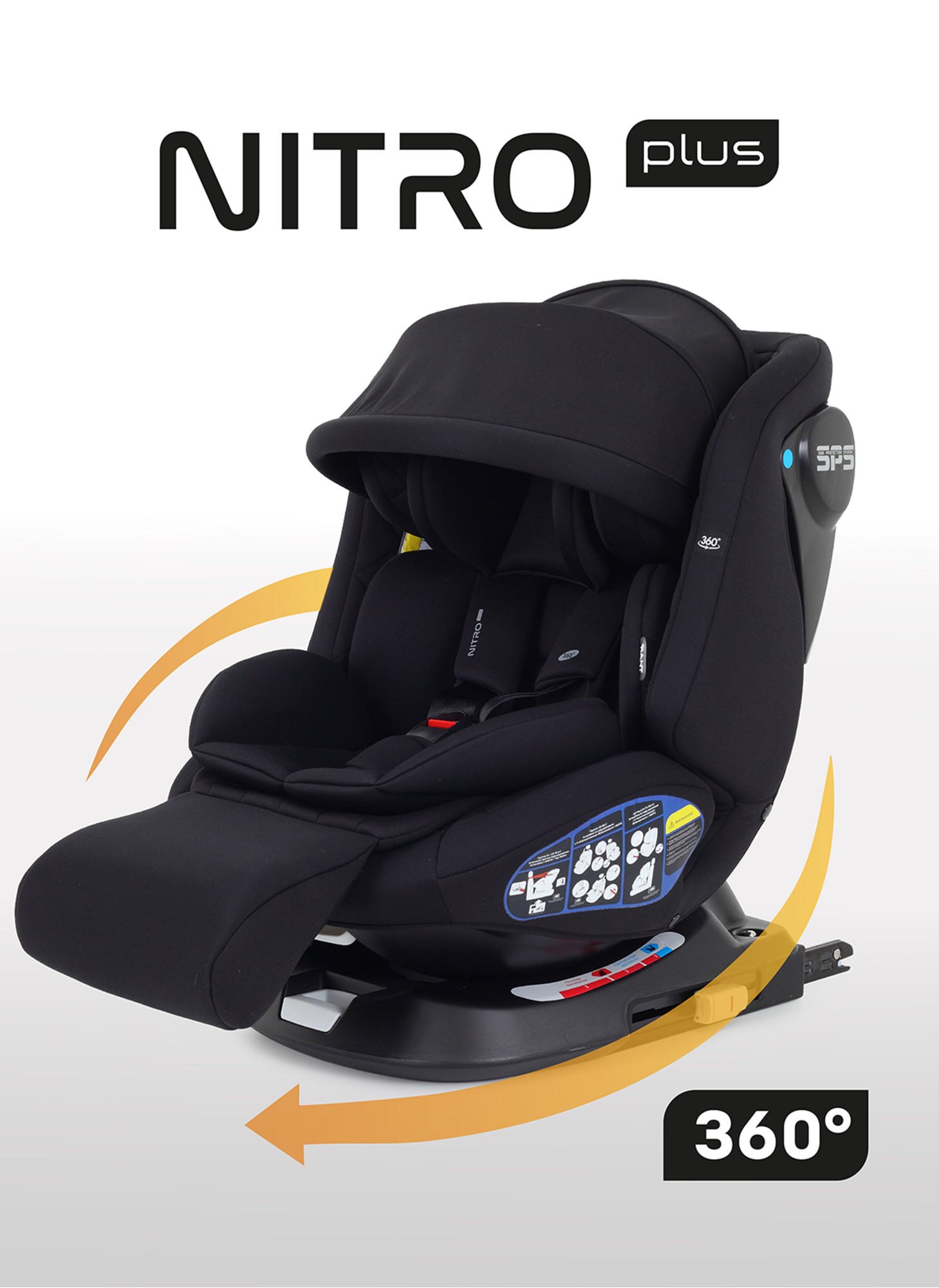 Детское автокресло Rant Nitro Plus  Isofix| Рост детей 40-150 см | Черное | Группа 0-1-2-3 (0 - 36 кг) | С поворотной базой на 360