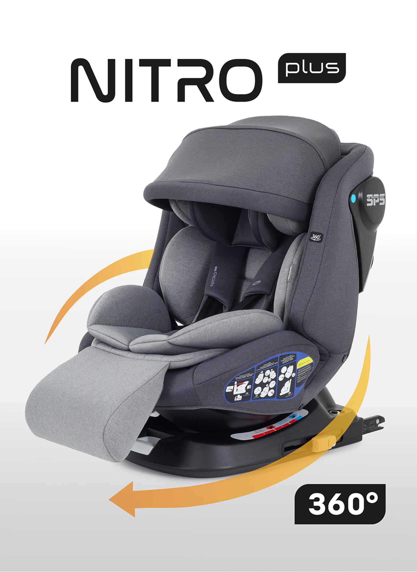 Детское автокресло Rant Nitro Plus  Isofix| Рост детей 40-150 см | Серое| Группа 0-1-2-3 (0 - 36 кг) | С поворотной базой на 360