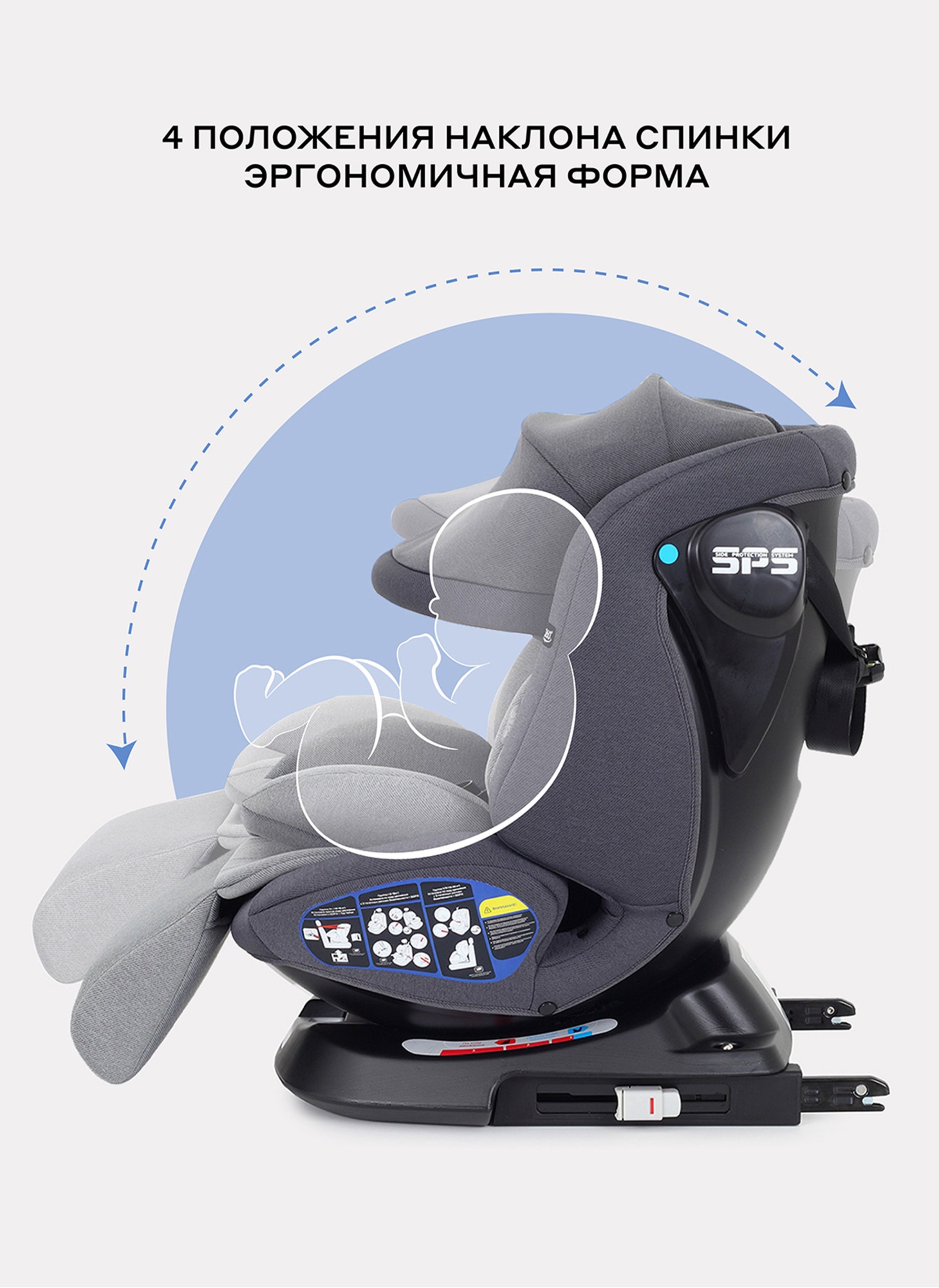 Детское автокресло Rant Nitro Plus  Isofix| Рост детей 40-150 см | Серое| Группа 0-1-2-3 (0 - 36 кг) | С поворотной базой на 360