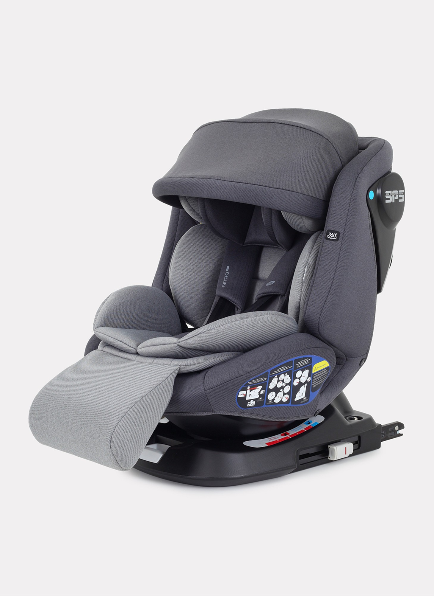 Детское автокресло Rant Nitro Plus  Isofix| Рост детей 40-150 см | Серое| Группа 0-1-2-3 (0 - 36 кг) | С поворотной базой на 360