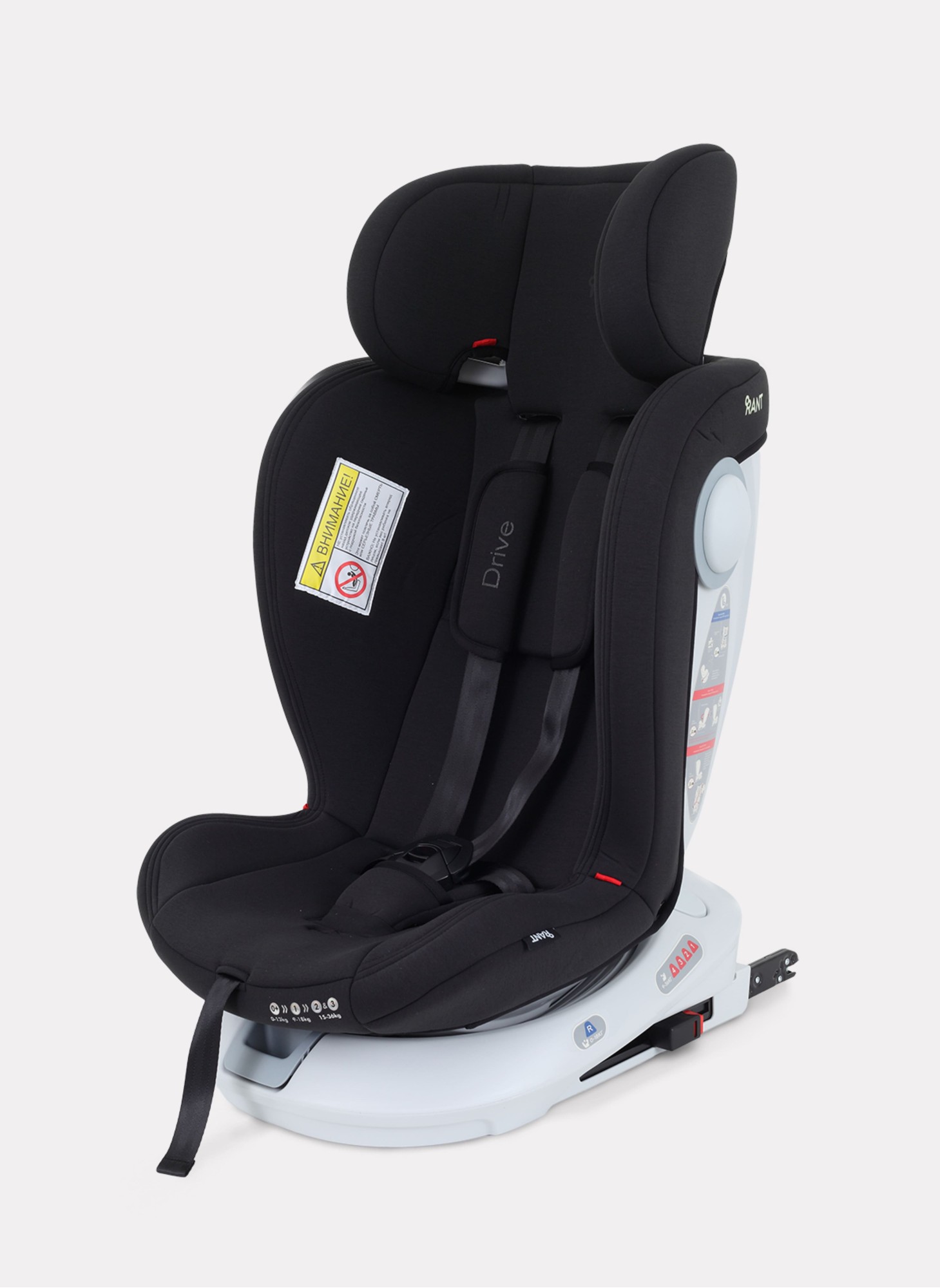 Детское автокресло Rant Drive Isofix для роста 40-150 см | Черное | Группа 0-1-2-3 (0 - 36 кг) | С поворотной базой на 360