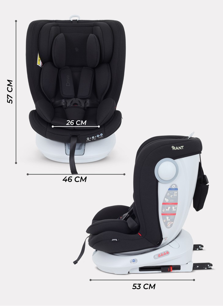 Детское автокресло Rant Drive Isofix для роста 40-150 см | Черное | Группа 0-1-2-3 (0 - 36 кг) | С поворотной базой на 360