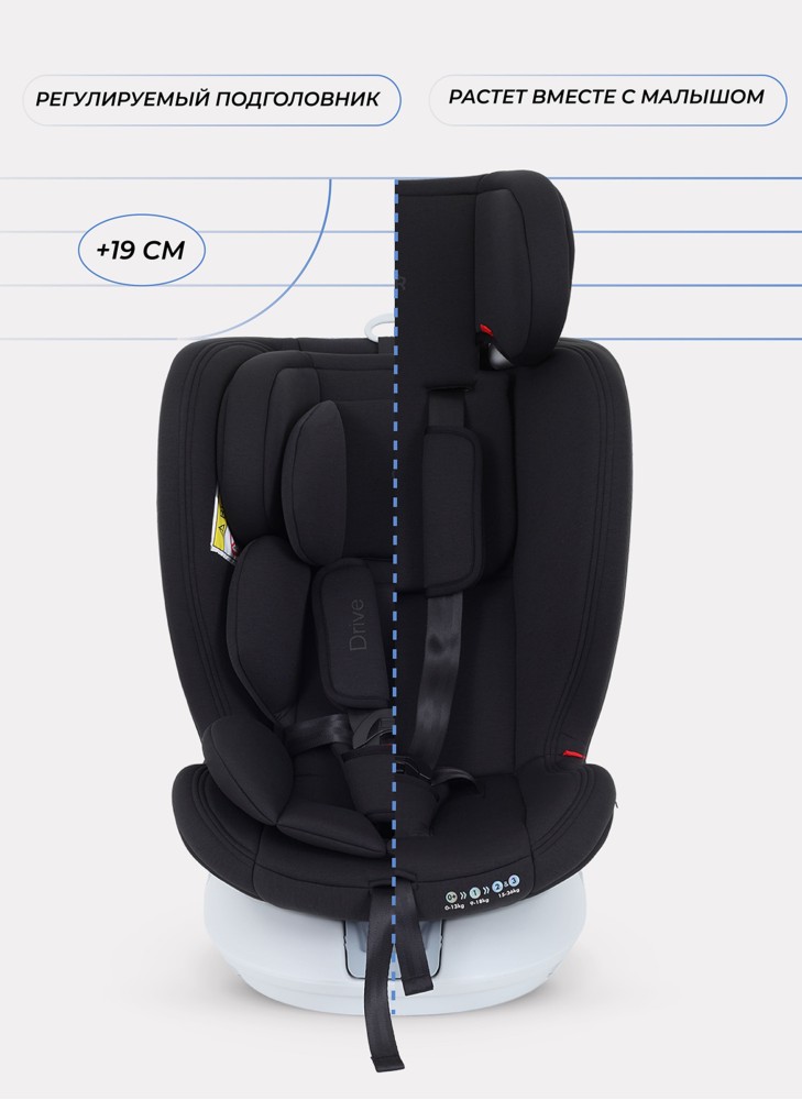 Детское автокресло Rant Drive Isofix для роста 40-150 см | Черное | Группа 0-1-2-3 (0 - 36 кг) | С поворотной базой на 360
