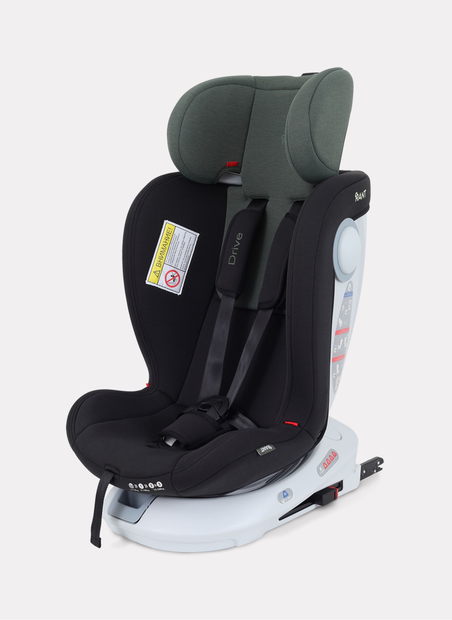 Детское автокресло Rant Drive Isofix для роста 40-150 см | Зеленое | Группа 0-1-2-3 (0 - 36 кг) | С поворотной базой на 360