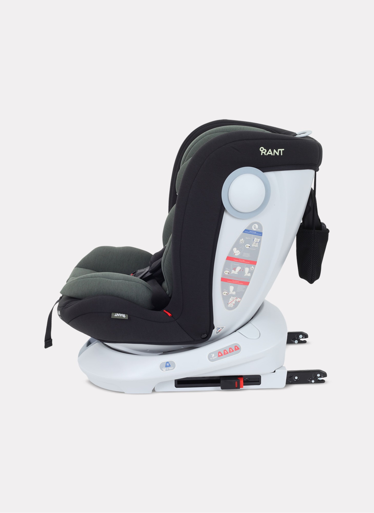 Детское автокресло Rant Drive Isofix для роста 40-150 см | Зеленое | Группа 0-1-2-3 (0 - 36 кг) | С поворотной базой на 360