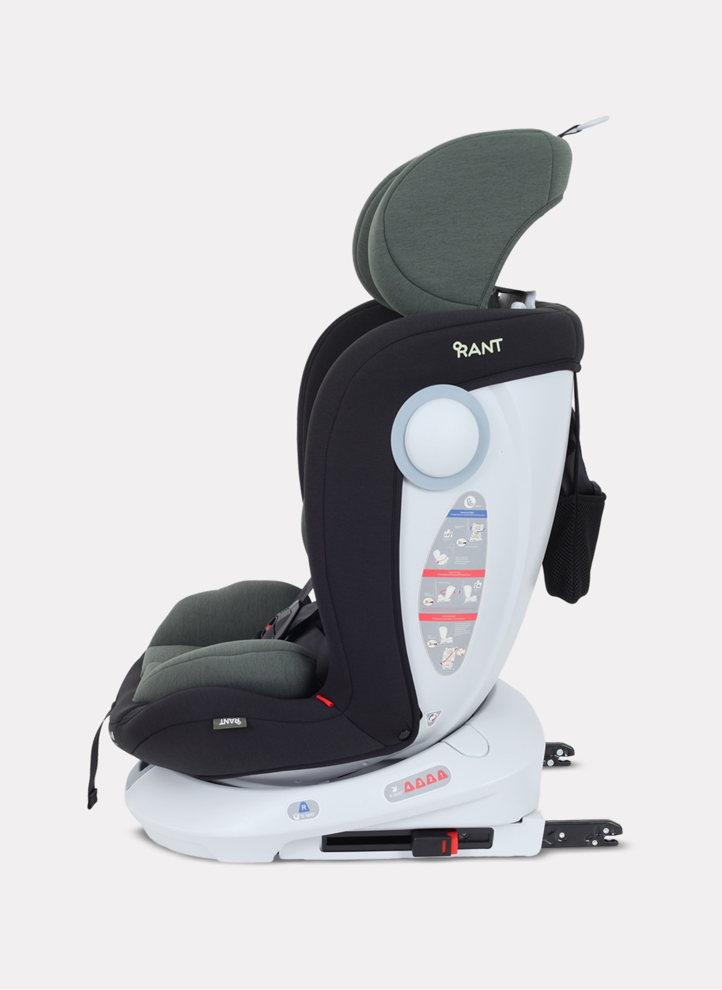 Детское автокресло Rant Drive Isofix для роста 40-150 см | Зеленое | Группа 0-1-2-3 (0 - 36 кг) | С поворотной базой на 360