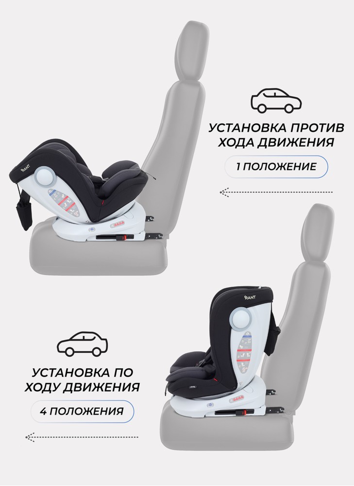 Детское автокресло Rant Drive Isofix для роста 40-150 см | Серое | Группа 0-1-2-3 (0 - 36 кг) | С поворотной базой на 360
