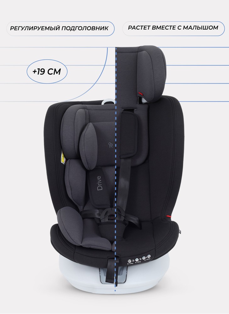 Детское автокресло Rant Drive Isofix для роста 40-150 см | Серое | Группа 0-1-2-3 (0 - 36 кг) | С поворотной базой на 360