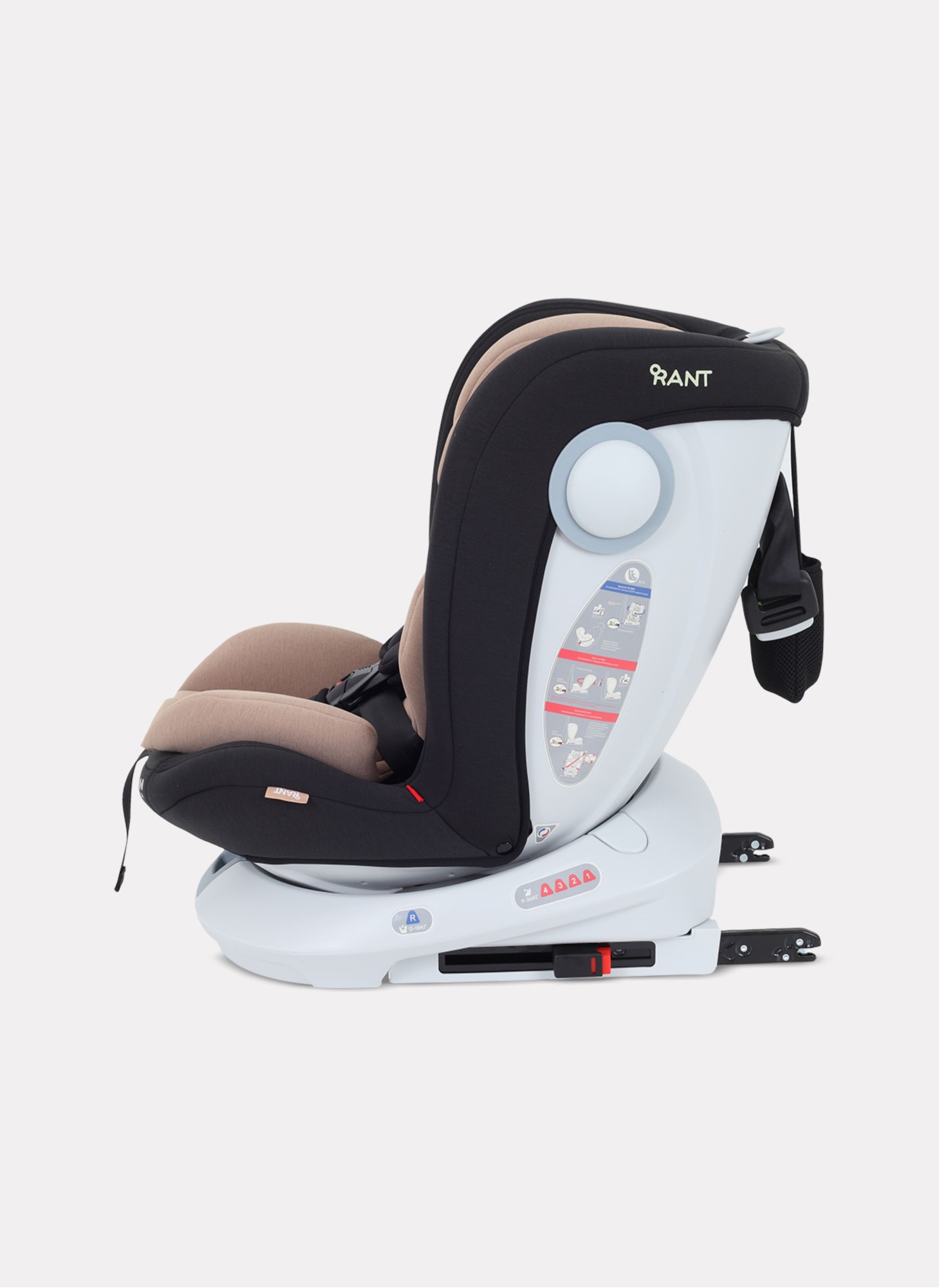 Детское автокресло Rant Drive Isofix для роста 40-150 см | Бежевое | Группа 0-1-2-3 (0 - 36 кг) | С поворотной базой на 360
