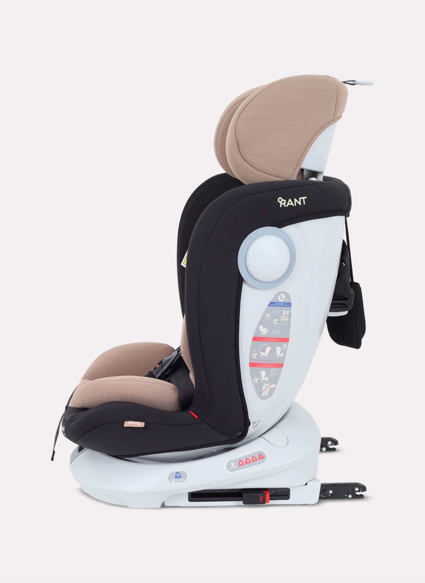 Детское автокресло Rant Drive Isofix для роста 40-150 см | Бежевое | Группа 0-1-2-3 (0 - 36 кг) | С поворотной базой на 360