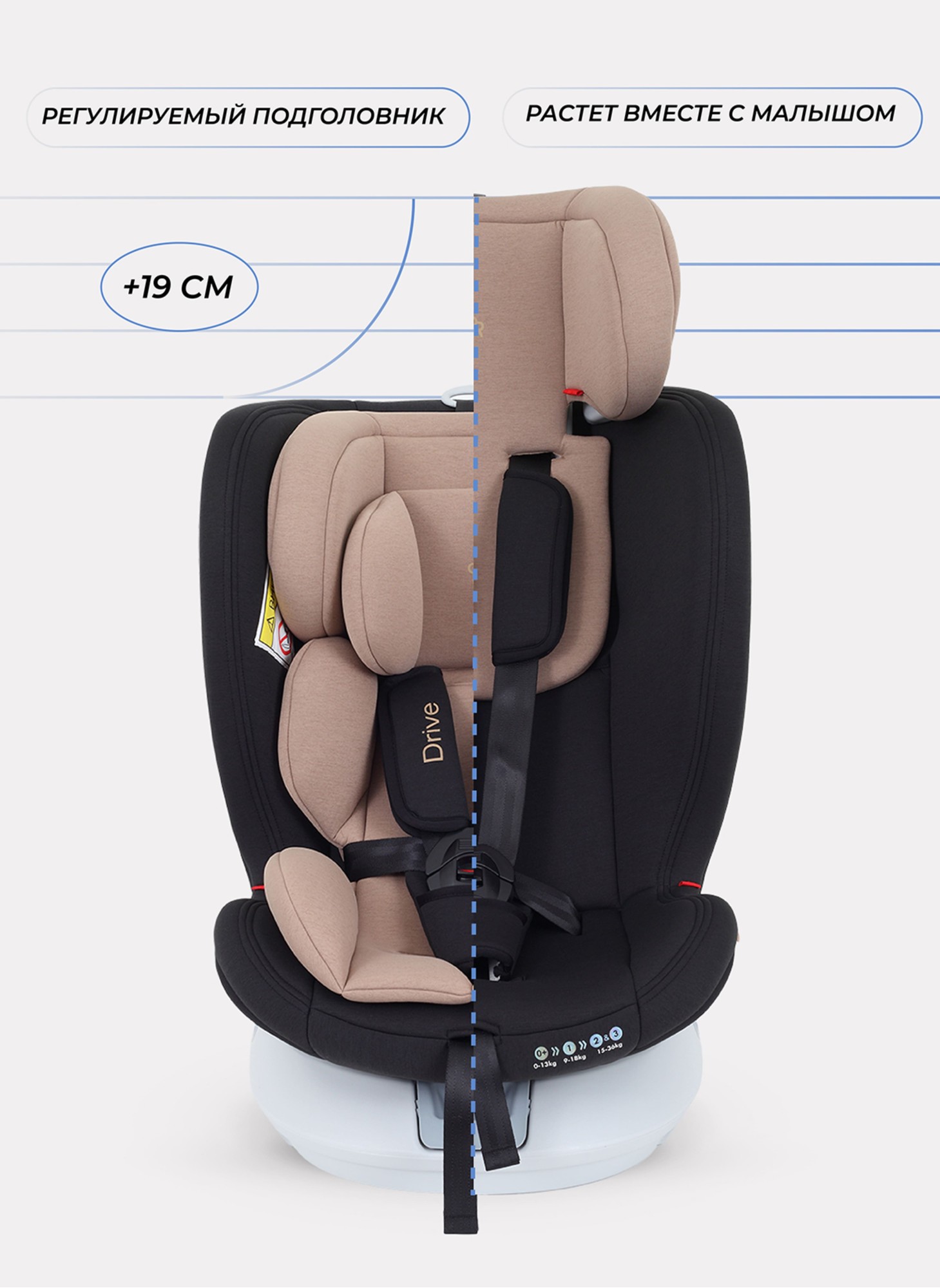 Детское автокресло Rant Drive Isofix для роста 40-150 см | Бежевое | Группа 0-1-2-3 (0 - 36 кг) | С поворотной базой на 360