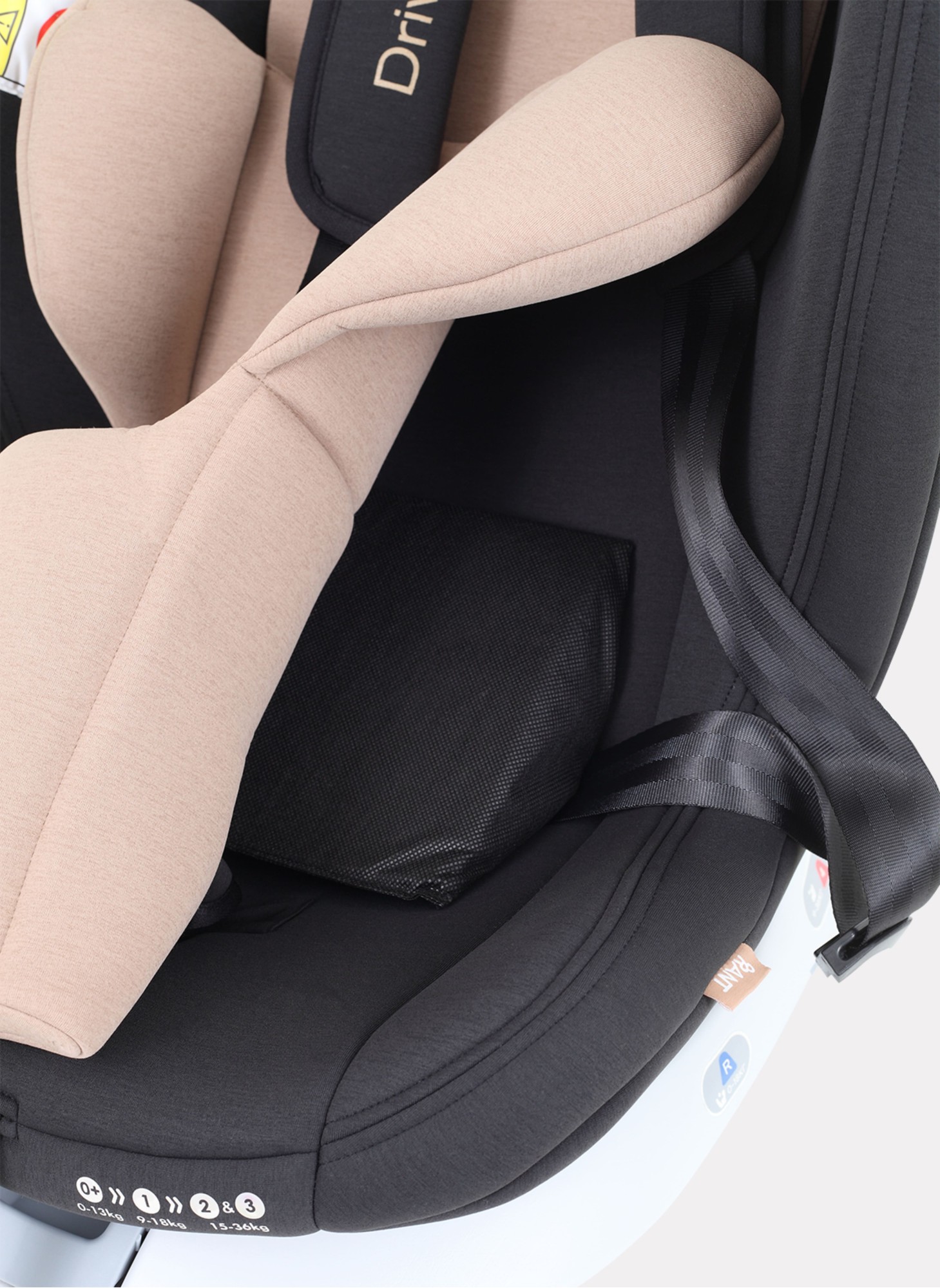 Детское автокресло Rant Drive Isofix для роста 40-150 см | Бежевое | Группа 0-1-2-3 (0 - 36 кг) | С поворотной базой на 360