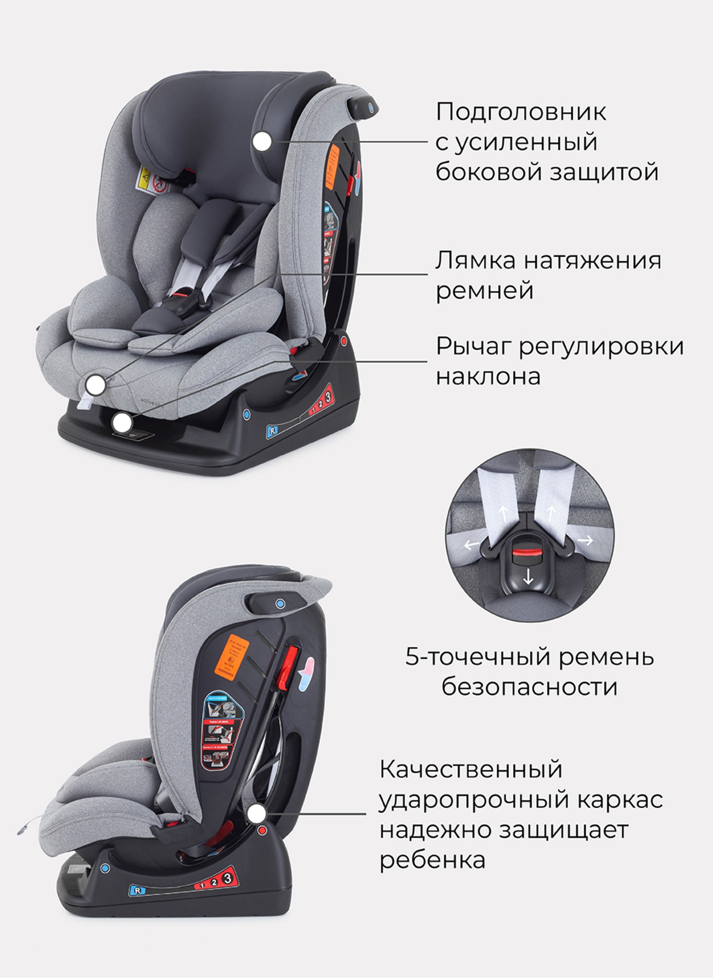 Детское автокресло Rant Matrix Active Line | Группа 0-1-2-3 (до 36 кг) | для роста 40-145 см | Серое | Для детей от 0 до 12 лет