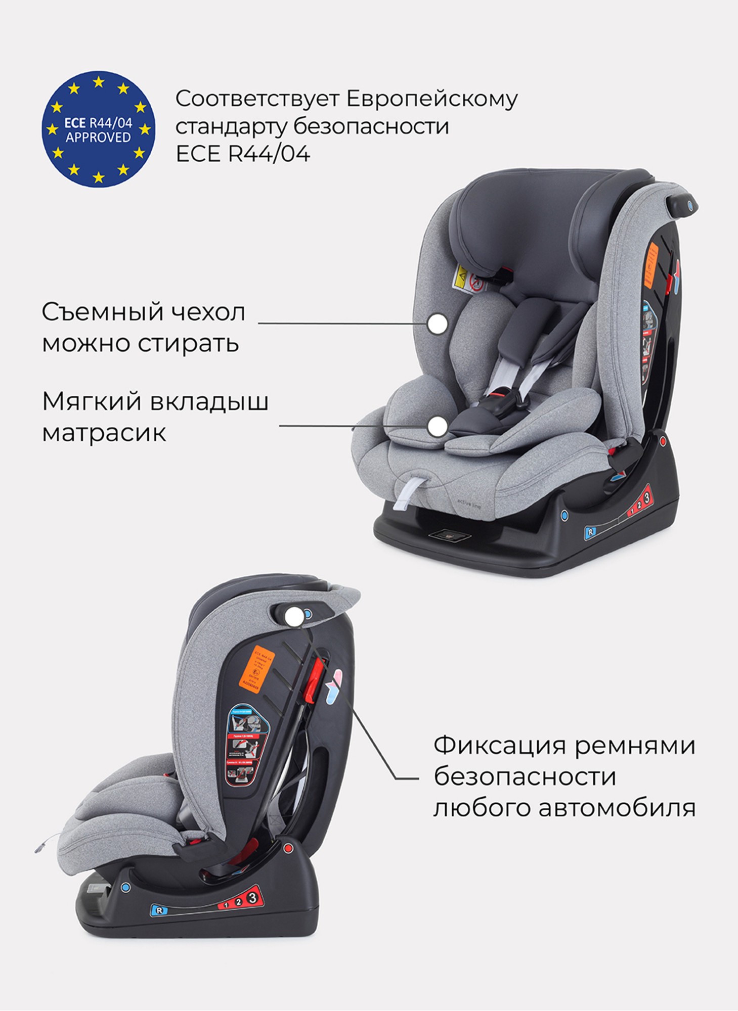 Детское автокресло Rant Matrix Active Line | Группа 0-1-2-3 (до 36 кг) | для роста 40-145 см | Серое | Для детей от 0 до 12 лет