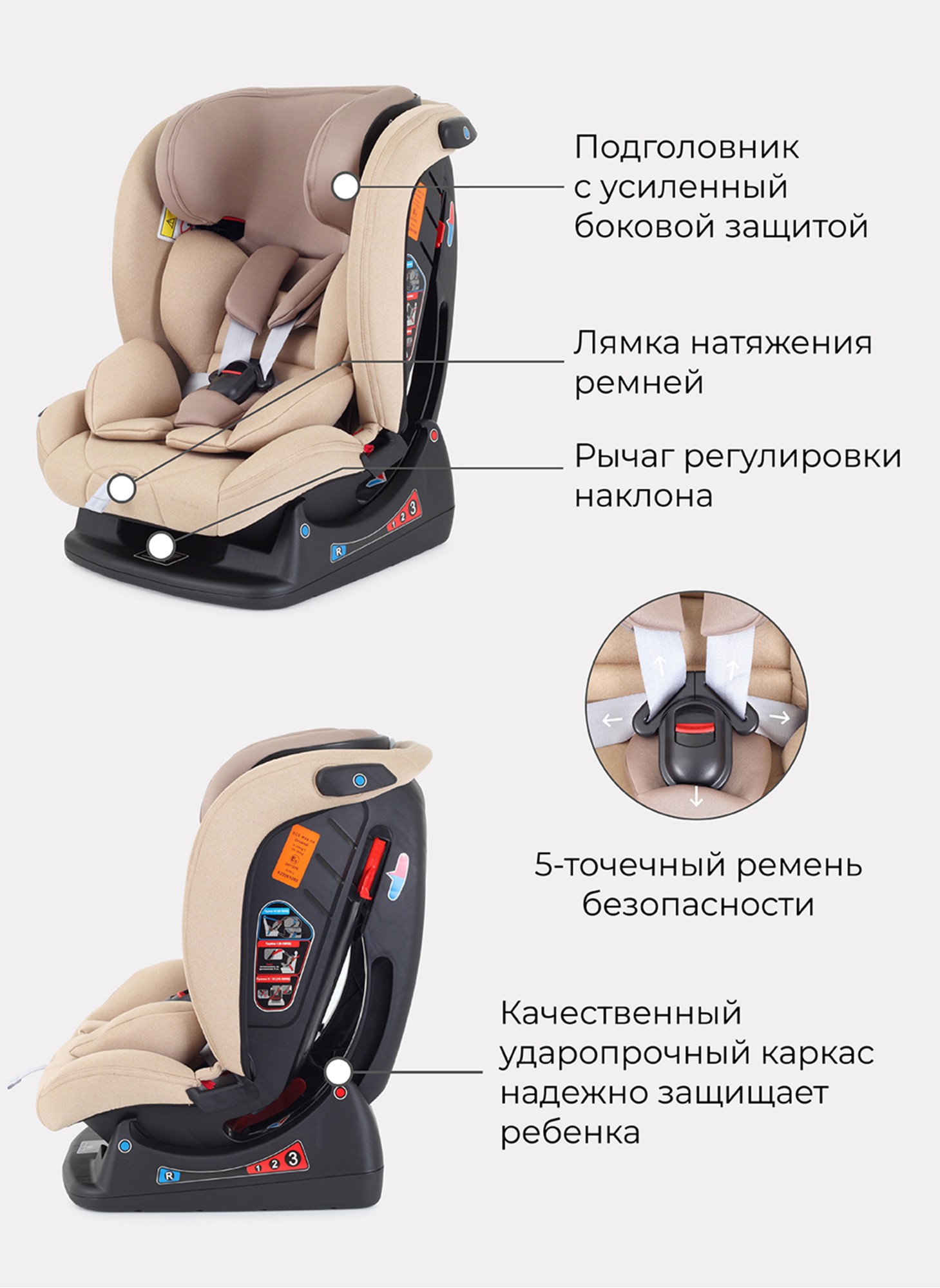 Детское автокресло Rant Matrix Active Line | Группа 0-1-2-3 (до 36 кг) | для роста 40-145 см | Бежевый цвет | Для детей от 0 до 12 лет