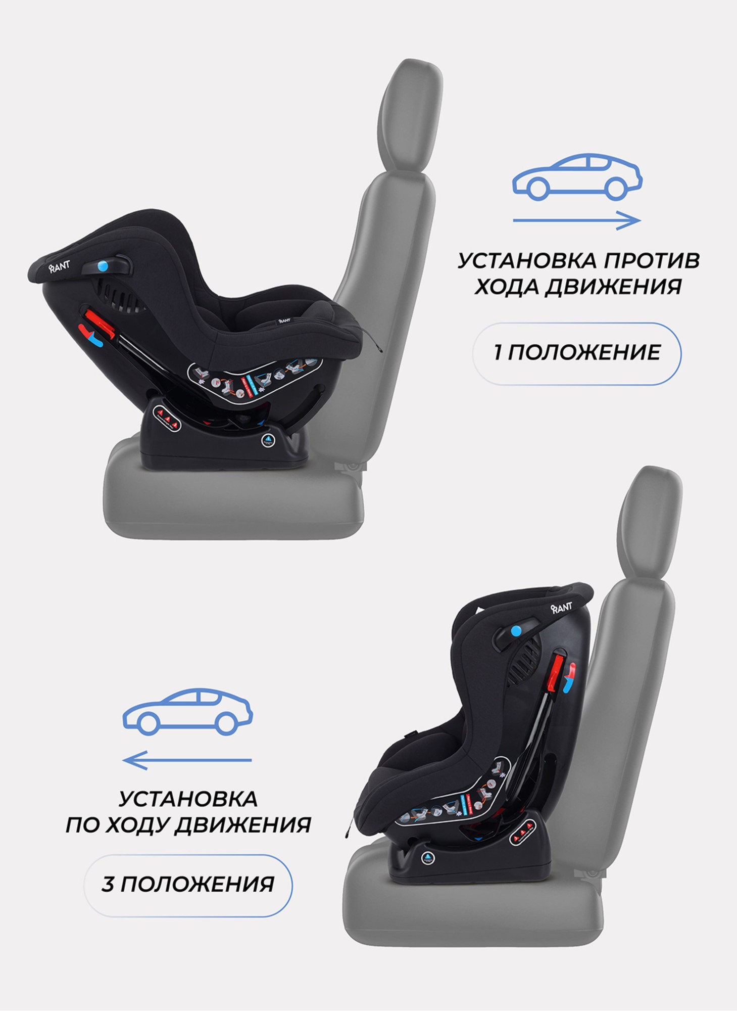 Детское автокресло группы 0-1 Rant Pilot | 0-18 кг | С рождения до 4 лет | Для роста ребенка 40 - 105 см | Цвет черный