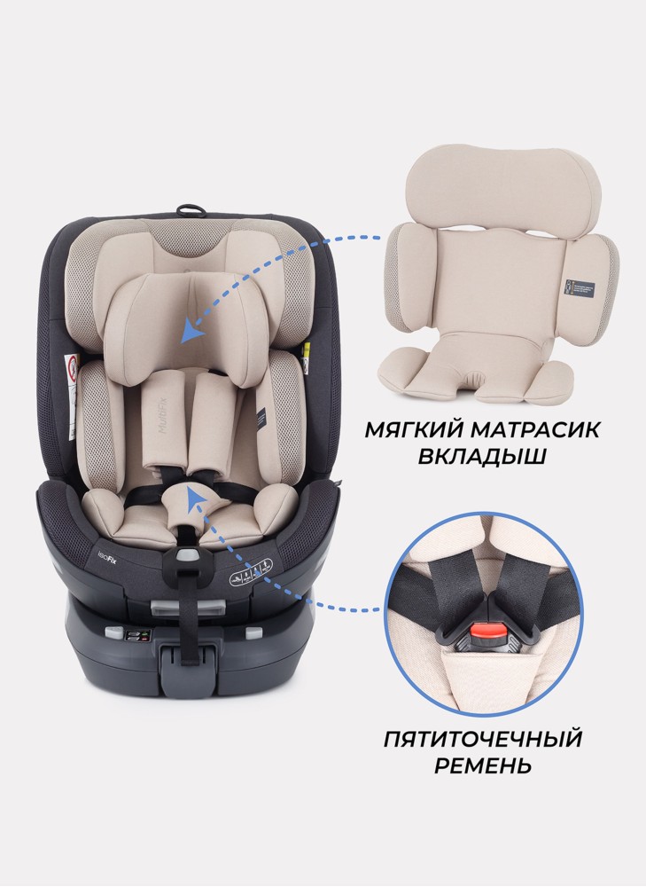 Детское автокресло Rant MultiFix с креплением Isofix | Рост детей 40-150 см | Бежевое | Группа 0-1-2-3 (0 - 36 кг) | С поворотной базой на 360