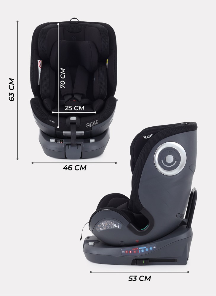 Детское автокресло Rant MultiFix с креплением Isofix | Рост детей 40-150 см | Черное | Группа 0-1-2-3 (0 - 36 кг) | С поворотной базой на 360
