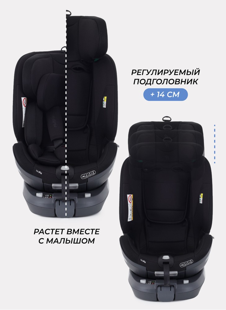 Детское автокресло Rant MultiFix с креплением Isofix | Рост детей 40-150 см | Черное | Группа 0-1-2-3 (0 - 36 кг) | С поворотной базой на 360