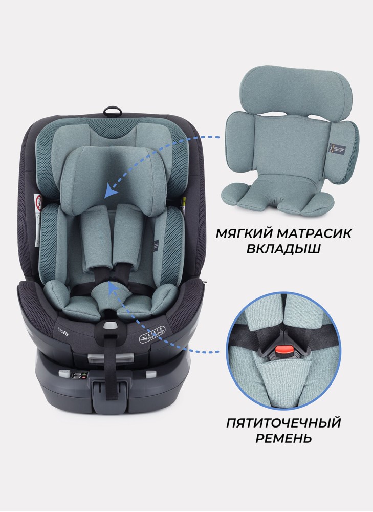 Детское автокресло Rant MultiFix с креплением Isofix | Рост детей 40-150 см | Зеленое | Группа 0-1-2-3 (0 - 36 кг) | С поворотной базой на 360