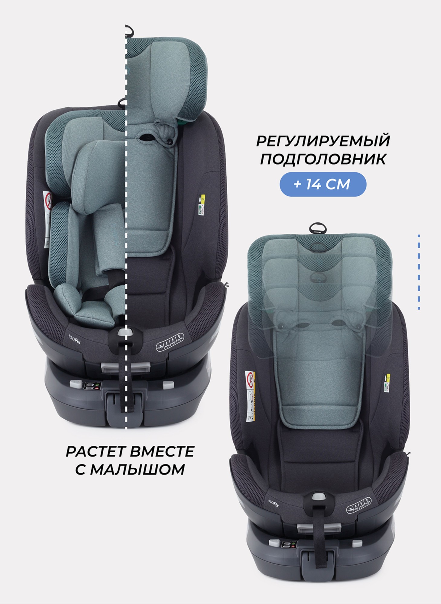 Детское автокресло Rant MultiFix с креплением Isofix | Рост детей 40-150 см | Зеленое | Группа 0-1-2-3 (0 - 36 кг) | С поворотной базой на 360