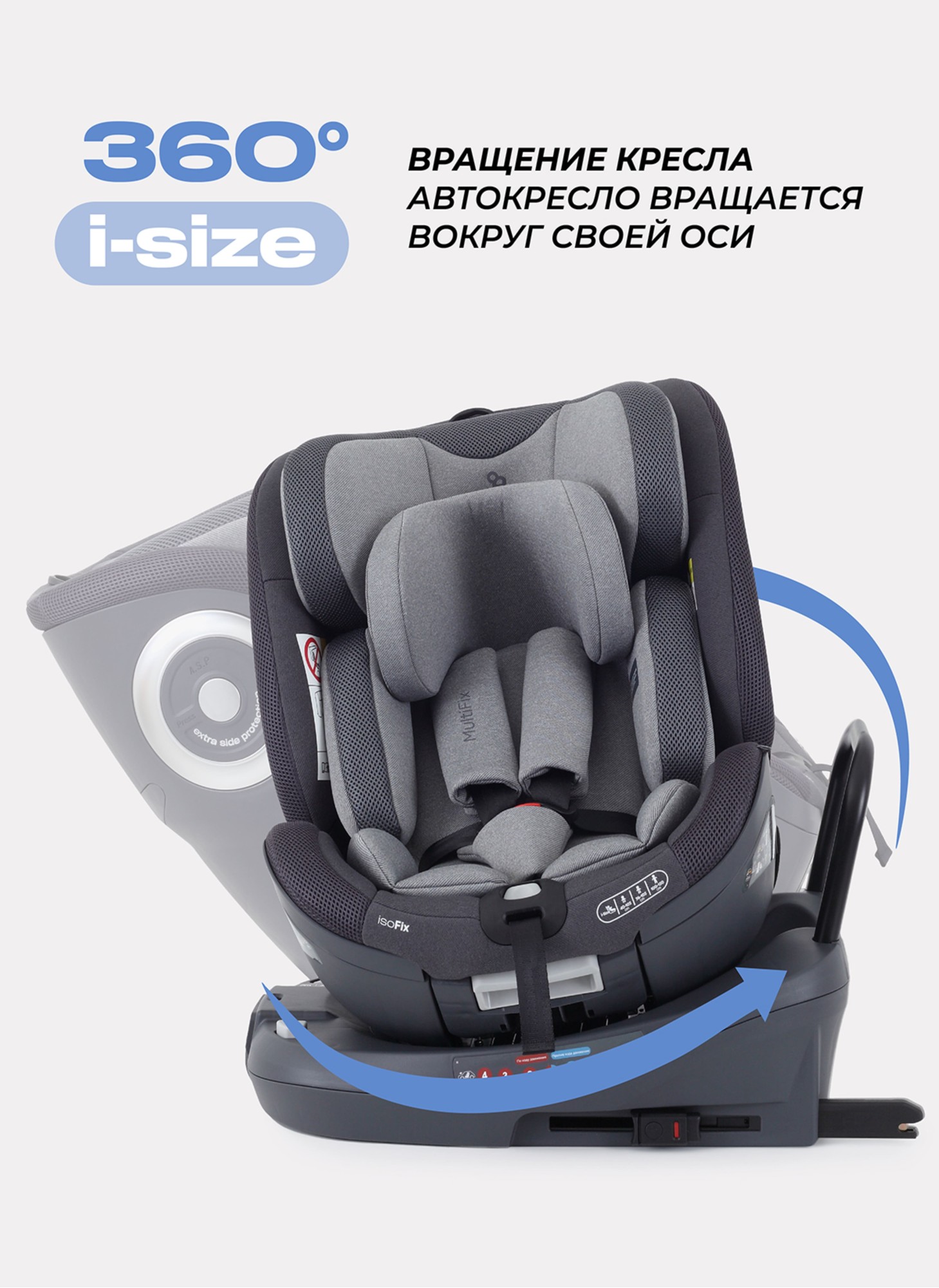 Детское автокресло Rant MultiFix с креплением Isofix | Рост детей 40-150 см | Зеленое | Группа 0-1-2-3 (0 - 36 кг) | С поворотной базой на 360