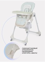 Детский стульчик для кормления Rant Cream 2024 с колесиками и стопором колес, со съемной столешницей | 7 положений по высоте | Цвет - зеленый