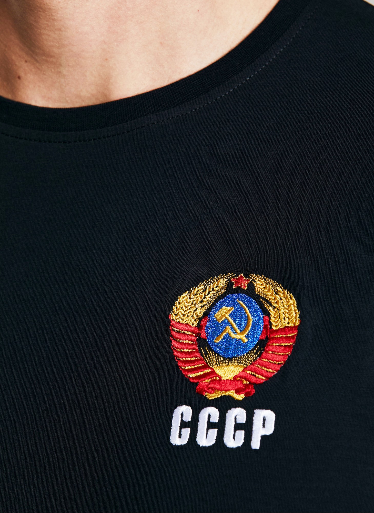 Черная мужская футболка с гербом СССР | Хлопковая кулирка | Классический крой | RUSTEAM